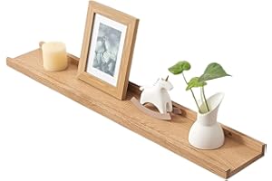 Gieanoo Półka pływająca, półka na zdjęcia z litego drewna dębowego, 60 cm, montowany na ścianie, stojak na przyprawy z krawędzią, półka ekspozycyjna do salonu, kuchni, sypialni, łazienki