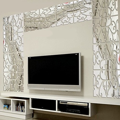 Demiawaking DIY 28Pcs 3D Spiegel Aufkleber Acryl Wandsticker fuer Haus Dekor (Silber) - 6