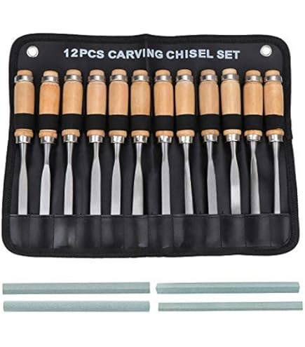 Professionele Houtsnijwerkbeitel Set, 12-Pieces Houtbewerking Houtsnijwerk Gereedschap Gutsen Met Walnoot Handvat, Houten Opbergkoffer, Geweldig Voor Timmerman Experts Beginners