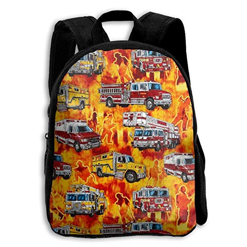 Firetrucks Orange Premium Durable Waterproof Backpacks for Kids from,School Bag for Boys, Girls, Pre-School, Kindergarten, Traveling, Hiking, Camping, and Outdoor Daypack
