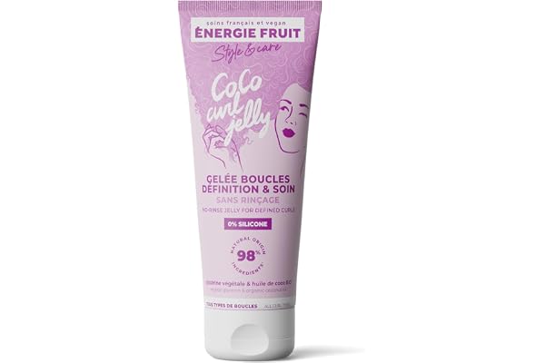 ENERGIE FRUIT Coco Curl - Gelée Soin Définition Boucles Sans Rincage - Anti-Frisottis & Sans Effet Carton - Cheveux ondulés à bouclés - Huile de coco BIO - 98% Origine Naturelle - 200ML