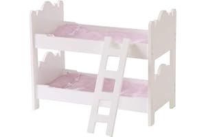 WODENY Wooden Doll Bunk Bed Fit up to 20 Inch Dolls for Kids Baby Playcenter Dolls Bed Funiture with Ladder and Bedding Set (White)