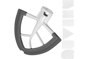 FUNYKICH Batidor de Borde Flexible de 4.5/5 Cuartos para Mezclador KitchenAid con Cabezal Inclinable, Hoja Fundida de Metal con Ambos Lados de Silicona Flexible Bordes de Tazón, 6 Raspadores de Tartas