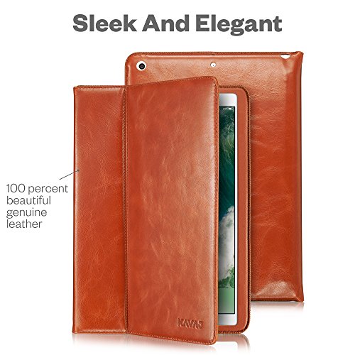KAVAJ iPad 2017 Hülle Echtleder Case „Berlin“ für das Apple iPad (2017) Cognac-Braun aus echtem Leder mit Stand und Auto Schlaf/Aufwachenen Funktion. Dünnes Smart Cover Schutzhülle Tasche für die 5. iPad Generation - 2