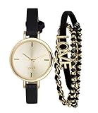 SIX Schmuckset für Damen: Damenuhr im Set mit 3 Armbändern in Verpackung, Kunstleder mit goldenen Metallic Details, minimalistisches (19-996)