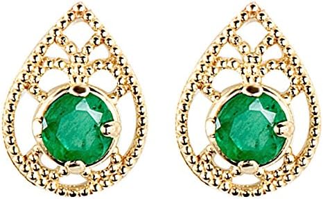 1/3 CTW Round Emerald Teardrop Stud Earrings in 14K Yellow Gold (MDR130064)