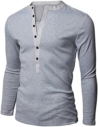 SBOYS Mens Casual Henley T-Shirts Long Sleeve Polo T Shirts Plain Button Cotton V Neck Solid (Gray,XXXL)