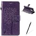 Produktbild HUAWEI Mate S Hülle, Feeltech Premium Design PU Leder Beschützer Haut Schutzfolie Tasche, Geprägte Baum Katzen Schmetterlings Blumen Muster [with Free Stylus Pen] Kartenfächer Kreditkarte Holder Stand Funktion Magnetverschluss Bookstyle Flip Wallet Handyhülle für HUAWEI Mate S - Lila