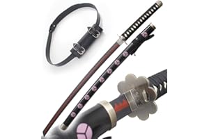 One Piece Katana en Bois Lame en Bois Zoro Shusui Replique Epee Sabre + Ceinturon Noir Porte Epee Ceinture