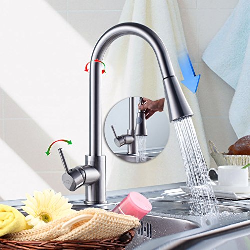 Auralum® Elegant Einhebel Spültisch Armatur Brause Einhandhebelmischer gebürstet Nickel mit Keramikkartusche - 9