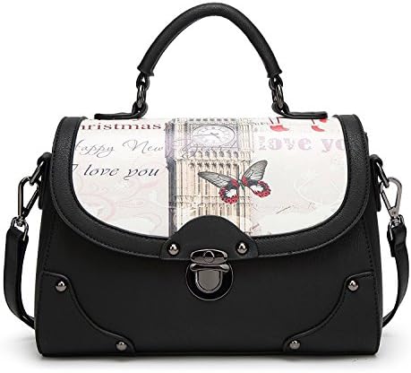 Ladies Leather Vintage Handbag Designer Cross-body Bag Tote with Bow For Women (Black)