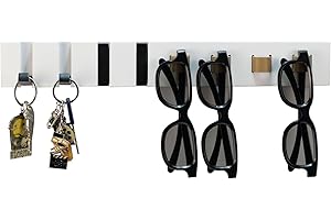 Castell Deco - Organizador Gafas De Sol y Llaves - llavero y Soporte de anteojos 4 gafas y 4 llaves - Gancho organizador Expositor Gafas Pared - Cuero Madera y Metal - Decoración del hogar. (White)