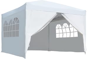 Outsunny Tonnelle Pop-up Barnum Tente de réception Pliante 3 x 3 x 2,55 m avec fenêtres + Sac de Transport Blanc