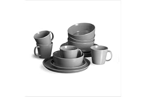 SPRINGLANE Geschirrset 16-tlg. Sweet Scandi, Anthrazitfarbiges Geschirrservice für 4 Personen aus New Bone Keramik, skandinavisches Design, matt