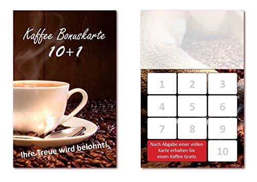 Pack of 100 Coffee Bonus Cards (Bok 409 Stamp Fields 10. Loyalty Cards Suitable for areas such as Restaurants, Restaurants, Restaurants Baker Confectioner