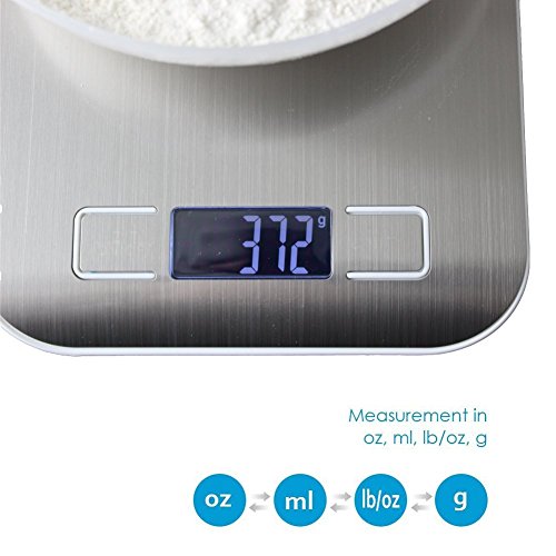QITAO® Digitale Küchenwaage, Digitalwaage Professionelle Waage, Electronische Waage, Küchenwaage, Briefwaage, Hohe Präzision auf bis zu 1g/0.01oz (5kg/ 11 lb Maximalgewicht), Tara-Funktion, LCD-Display, Inkl. Batterie - 5