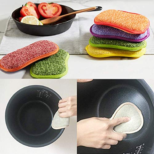 REFURBISHHOUSE La Cuisine antibactérienne en Microfibre tampons à récurer éponge Double éponge pour éponges Non abrasives, idéal pour Les poêlons antiadhésifs, Paquet de 5 Couleurs aléatoires