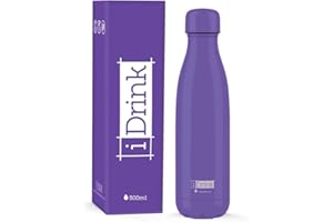 I-Drink Botella Térmica Doble Pared 350/500/750/1.000 ML, Decorada (500 ML, Morada)