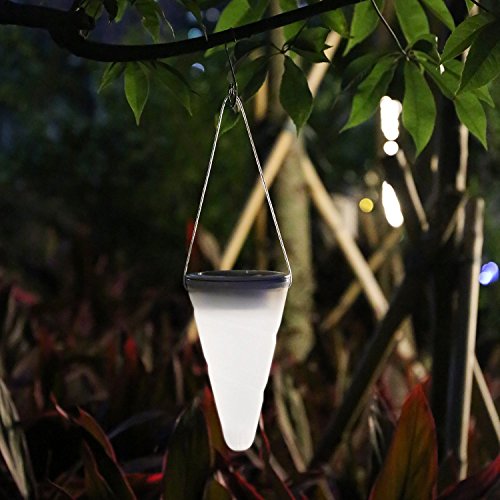 Solalux 3er Set Hängende Kegelförmige Solar-Gartenleuchten Eis Weiß LED-Leuchten Außenbeleuchtung, Baumdekoration - 3