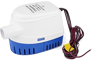 Lyrlody Submersible Bilge Pump, 12V 1100 GPH, White & Blue, PVC and Copper, with Float Switch, for Boats, Pools, Spas