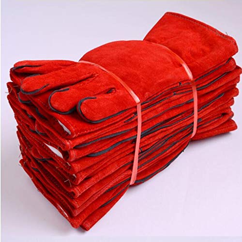 Preisvergleich Produktbild KGMYGS Lederhandschuhe Schweißer Schweißer Schweißerhandschuhe verschleißfest Lange Dicke hitzebeständige Isolierung Verbrühschutz 8 Paare (Farbe : Red)