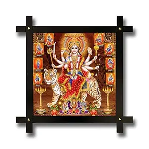 Poster N Frames Cross Wooden Frame Hand-Crafted with Photo of Nav Durga Size (16.5x16.5inch,Wood,Multicolour)