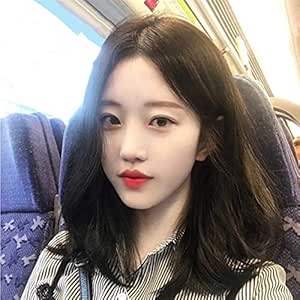 Shentianwei Korean Doll Wig Mid Length Hair Bangs Color Dark
