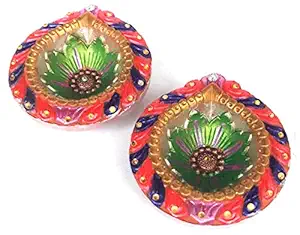 Handmade Earthen Decorative Clay Diya/Deepam/Kundhulu/Mitti Diya for Navaratri/Dussera,Diwali Celebration and for All Celebration Purpose(Set of 2,4 and 6) (2, Decorated Diya)