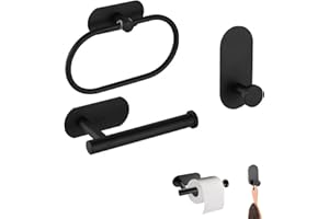 Gfamous Conjunto Toallero de 3 Accesorios Baño sin Taladro,Toalleros de Baño Inoxidable,Toallero de Acero Inoxidable Anillo de Toalla Portarrollos,Soporte Papel Higienico sin Taladrar Color Negro