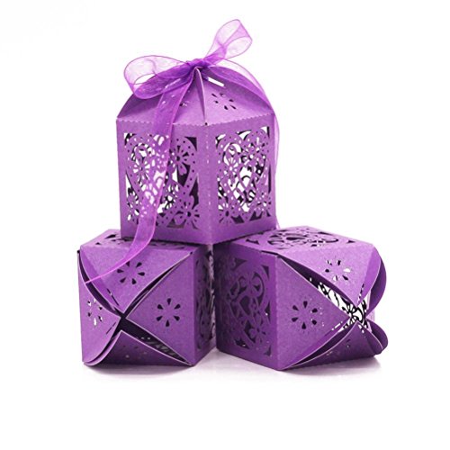 PIXNOR Hochzeit Candy Boxen mit Multifunktionsleiste Dekorationen - 50 Stück (Lila)