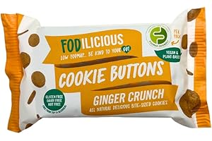 Fodilicious Cookie Buttons - Ginger Gluten Free Biscuits, Low FODMAP, Vegan Cookies, Plant Based Diet, Refined Sugar Free, Healthy, Low Calorie Snacks 30g x 12 Packs