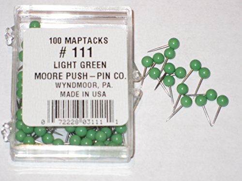 Moore1/8" Map Tack Push Pins - Light Green (box of 100 pins)