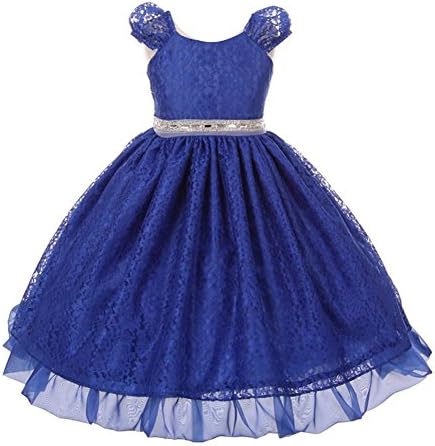 Big Girls Royal Blue Glitter Rhinestone Trim Lace Junior Bridesmaid Dress 10