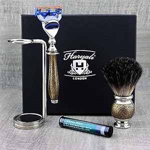 Haryali London 5 Edge Shaving Razor With Black Badger Hair Brush, Stand and Alum Perfect Shaving Kit For Mens - Image 3