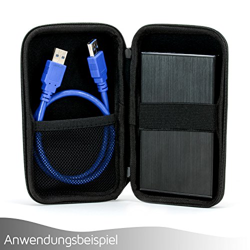CSL – Universal Festplatten-Tasche für 2.5″ HDD/SSD mit Zubehörfach – HDD/SSD Black Case – Schutzetui – Schutzhülle – Hard Case Tasche – geeignet für externe Festplatten bis 6,35cm (2,5 Zoll) und GPS- und Navigationsgeräte – aus elastischem EVA-Material (matt) + Polyester – wasserabweisend/UV-Schutz – ideal geeignet für mobilen Transport – schwarz (matt) - 4