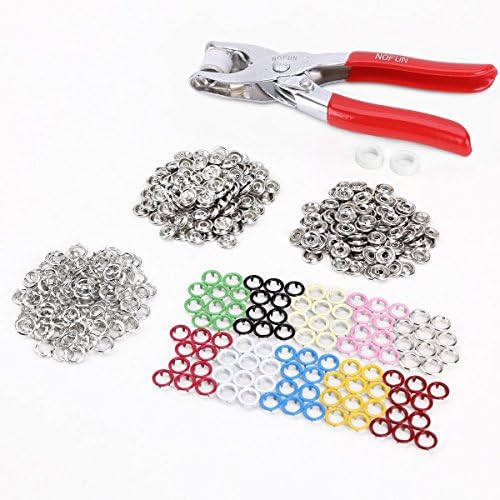 NorbertBerkeley 100 x Prong Ring Press Studs Snap Popper Fasteners Open Ring No Sew 9.5mm + Pliers, DYI Crafts, 10 Colours