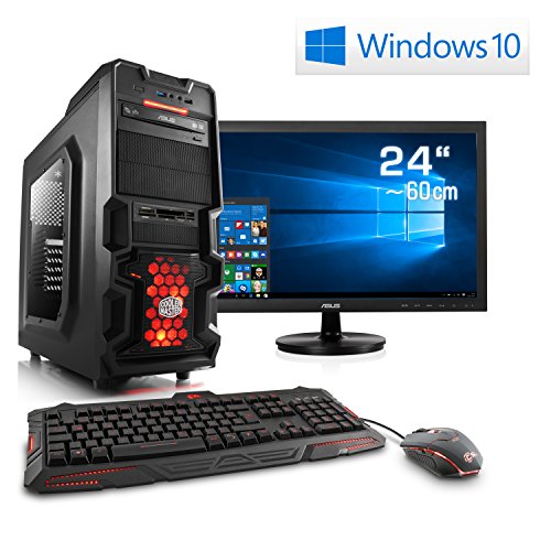Gaming PC CSL Speed Vision X7769 inkl. Windows 10 - Leiser Gamer PC mit Intel Core i7-7700K 4x 4200MHz, 16GB DDR4 RAM, 250GB SSD, 2000GB SATA, GeForce GTX 1070, DVD, 24 Zoll ASUS TFT, USB 3.1 Gen 2
