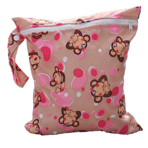 Baby Infant Waterproof Zipper Reusable Cloth Diaper Bag (Monkey Pattern)