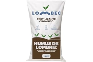 Abono ecológico LOMBEC para huerto urbano. Saco de 25L (15Kg). Fertilizante orgánico, vermicompost 100% natural. Humus de lombriz orgánico apto para cualquier cultivo.