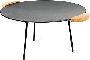 Wiltec Plancha redonda barbacoa asas madera Ø44cm horno holandés, hierro fundido, 2 sets de patas 20cm+32cm