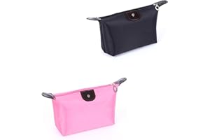 HQYBZP 2 Stück Schminktasche Klein,Tragbare Tasche Multifunktions Organizer,Mini Reisetaschen,Vielseitige Reißverschlusstasche,für Handtasche Reise Makeup Organizer Tasche(Schwarz und Pink)