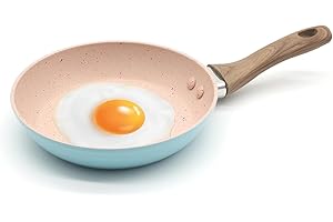 JDBlissful Mini Poêle Induction 16 cm, Bleu avec la Poignée de Bois, Petite Poele à Oeuf Induction, 16 cm Mini Poele, pour Le Camping, La Cuisine, La Cuisinière à Gaz