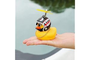 Qirc Canard jaune en caoutchouc pour décoration de tableau de bord de voiture avec hélice, casque, accessoires de décoration de voiture (noir)