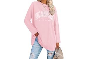 Ebifin T-shirt surdimensionné à manches longues pour femme - Col rond - Los Angeles - T-shirt à manches longues - Tunique basique