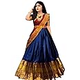 JAY NEJADHARI CREATION South Indian Chanderi Fancy Flared Bridal Unstitched Lehenga Choli For Girls (Blue-Maroon, Free Size)