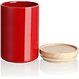 Sweejar Kitchen Canisters Ceramic Food Storage Jar, Stackable Containers with Airtight Seal Wooden Lid for Serving Ground Coffee, Tea, Sugar, Salt and More - 28 Fl Oz (Red)