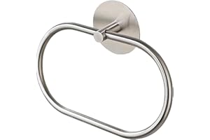 NUWIQ Self Adhesive Towel Ring, Stainless Steel, 22cm x 13cm, Brushed Finish for Bathroom and Kitchen, Silver