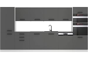 B BELINI GROUP Belini - Blocco cucina Naomi da 360 cm, senza elettrodomestici con pensili e armadi, senza controsoffitti, argento opaco