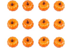 JIHUOO 12 Pcs Artificial Mini Pumpkins Fake Fruit Fall Harvest Halloween Thanksgiving Decoration
