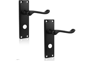 Probrico 1 Pack Matte Black Door Handle with Lock, Privacy Bedroom Door Lock, Internal Bathroom Door Handle Lock（No Latch）